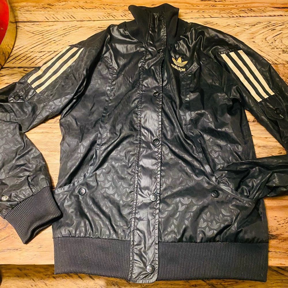 Adidas Black Track Jacket with Gold Stripes